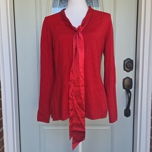 J Peterman Red Silk Trim Dinner Party Blouse
